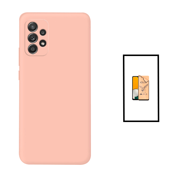 Kit Película CeramicGlass + Capa Silicone Líquido para Samsung Galaxy A23 5G - Rosa