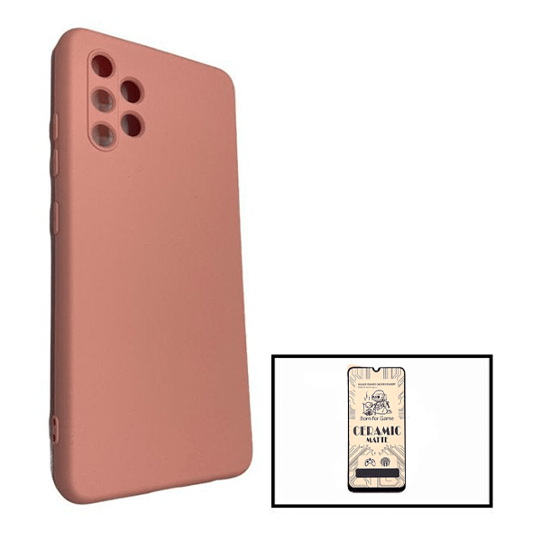 Kit Película CeramicGlass + Capa Silicone Líquido para Samsung Galaxy A32 4G - Rosa