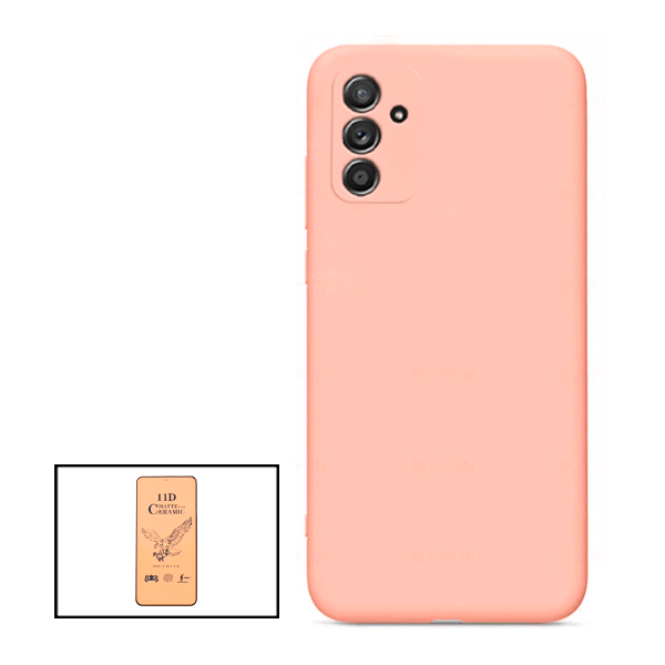 Kit Película CeramicGlass + Capa Silicone Líquido para Samsung Galaxy M52 5G - Rosa