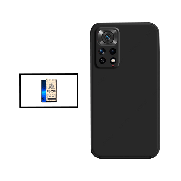 Kit Película CeramicGlass + Capa Silicone Líquido para Xiaomi Redmi Note 11S 5G - Preto