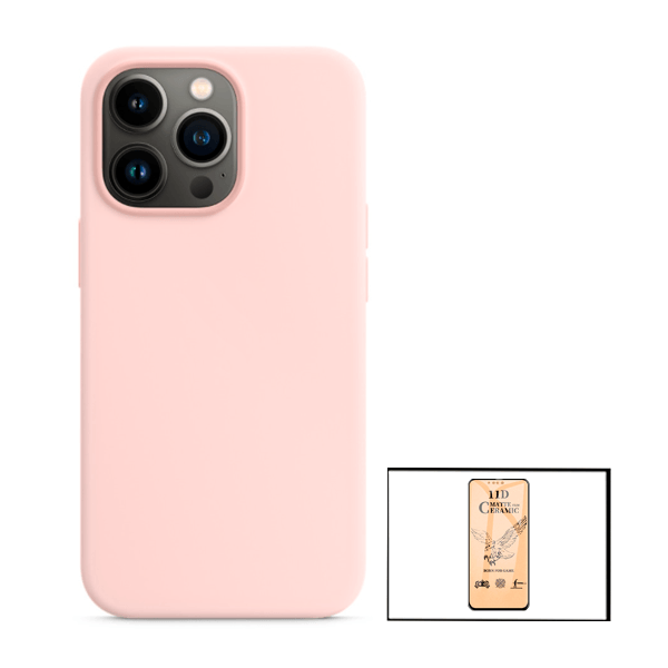 Kit Película CeramicGlass + Capa Silicone Líquido para Apple iPhone 13 Pro - Rosa