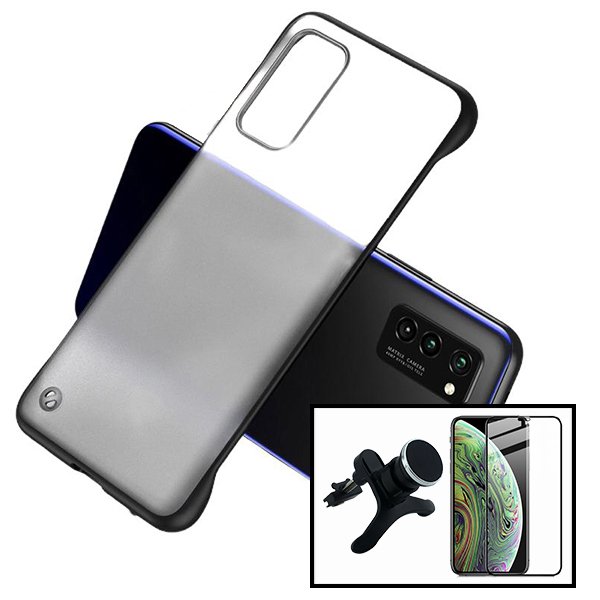 Kit Vidro Premium Full Cover + Capa Invisible Bumper + Suporte Magnético de Carro Reforçado para Xiaomi Redmi Note 9 Pro