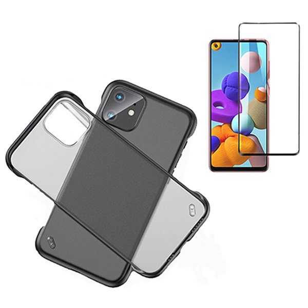 Kit Vidro Premium Full Cover + Capa Invisible Bumper para Samsung Galaxy M21 2021