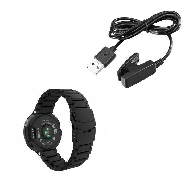 Kit Bracelete Aço Stainless Lux + Ferramenta + Carregador Usb Charger para Garmin Forerunner 230 - Preto