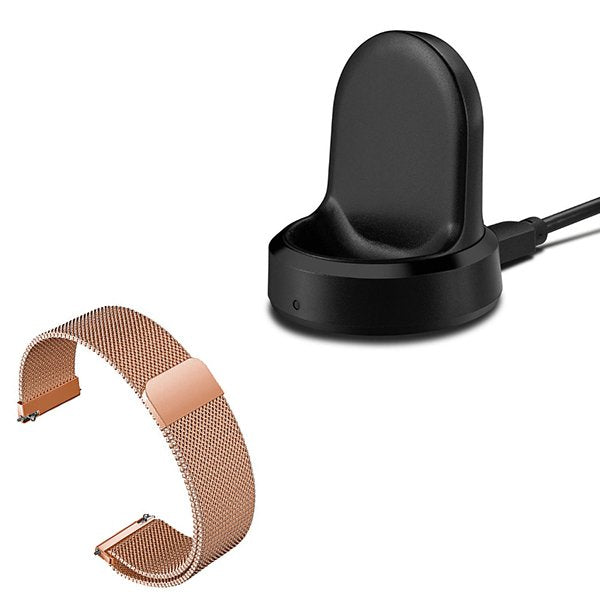 Kit Bracelete Milanese Loop Fecho Magnético + Carregador Usb Charger para Samsung Gear S3 Frontier - Rosa