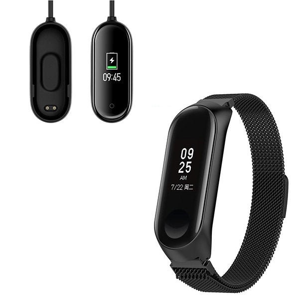 Kit Bracelete Milanese Loop Fecho Magnético + Carregador Usb Charger para Xiaomi Mi Band 4 - Preto