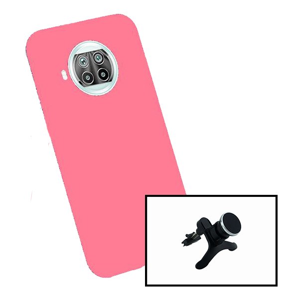 Kit Suporte Magnético Reforçado de Carro + Capa Silicone Líquido para Xiaomi Mi 10T Lite 5G - Rosa
