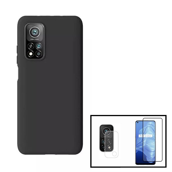 Kit Vidro Premium Full Cover + Película de Câmara Traseira + Capa Silicone Líquido para Xiaomi Mi 10T 5G
