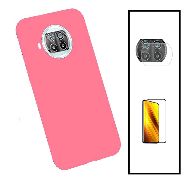 Kit Vidro Premium Full Cover + Película de Câmara Traseira + Capa Silicone Líquido para Xiaomi Mi 10T Lite 5G - Rosa