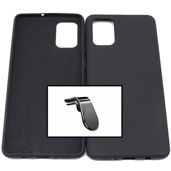 Kit Suporte Magnético L Safe Driving Carro + Capa Silicone Líquido para Samsung Galaxy A21s - Preto