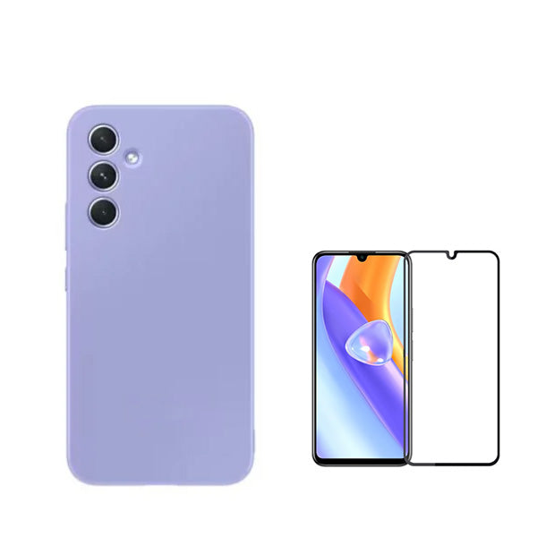 Kit Vidro Premium Full Cover + Capa Silicone Líquido para Samsung Galaxy A15 - Roxo