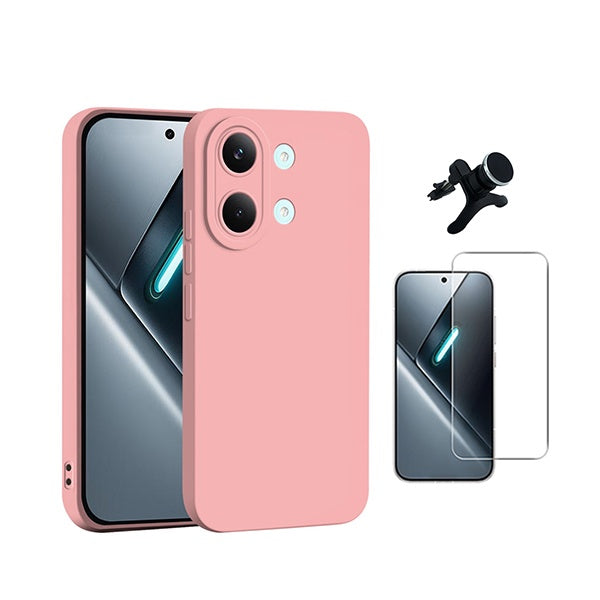 Kit Vidro Clearglass + Capa Silicone Líquido + Suporte Reforçado PHONECARE Para Xiaomi Poco X8 Pro Max 5G - Rosa