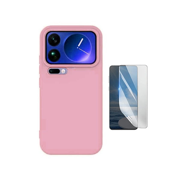 Kit Película Hydrogel Frente + Capa Silicone Líquido PHONECARE Para Xiaomi 17 Pro Max 5G - Rosa