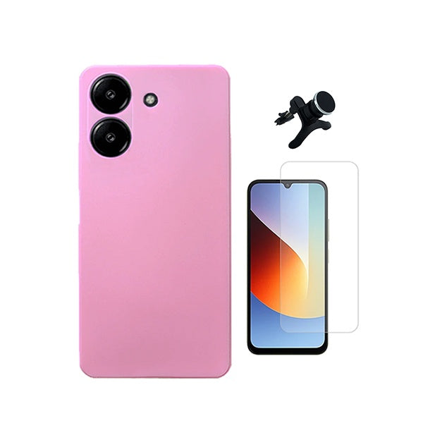 Kit Vidro Clearglass + Capa Silicone Líquido + Suporte Reforçado PHONECARE Para Xiaomi Redmi A7 4G - Rosa