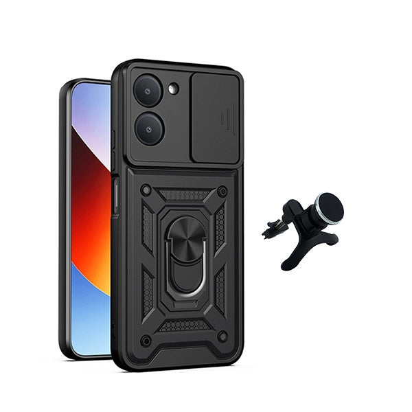 Kit Suporte Reforçado + Capa Magnetic Slide Window PHONECARE Para Xiaomi Redmi A7 - Preto