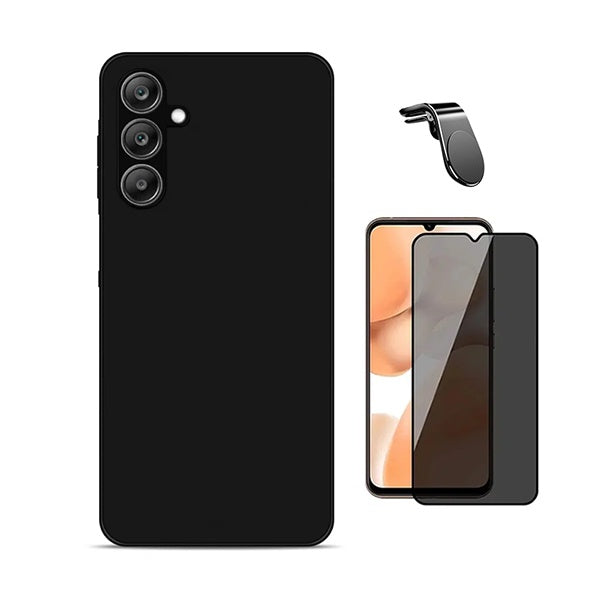 Kit Vidro Anti-Spy + Capa Silicone Líquido + Suporte Magnético L PHONECARE Para Samsung Galaxy A17 5G - Preto