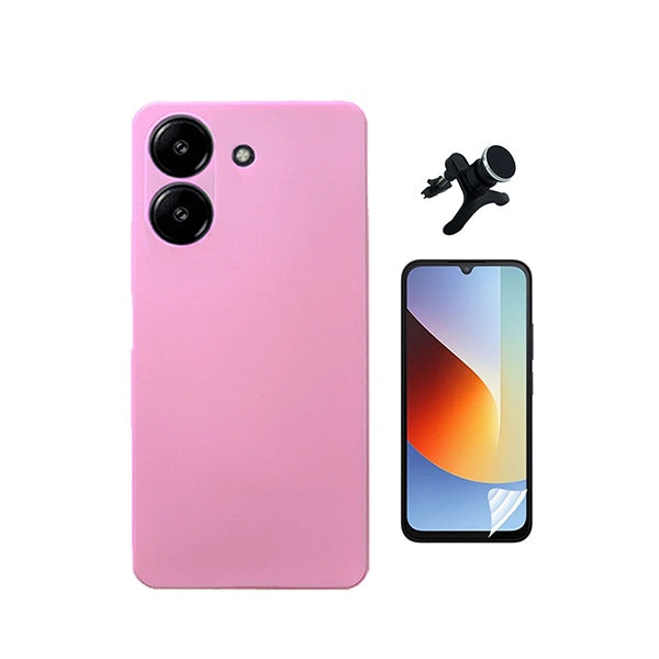 Kit Película Hydrogel Frente + Capa Silicone Líquido +  Suporte Reforçado PHONECARE Para Xiaomi Redmi A7 - Rosa