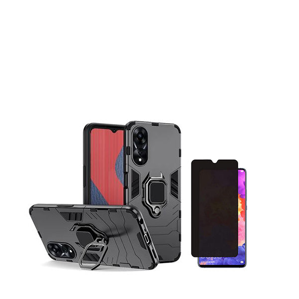 Kit Película 5D Anti-Spy + Capa 3X1 Military Defender para Oppo A38 4G - Preto