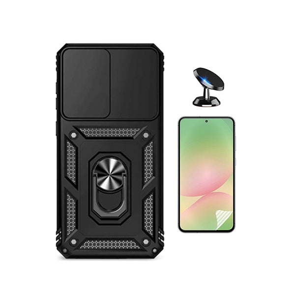 Kit Película Hydrogel Frente + Capa Magnetic Slide Window + Suporte Magnético PHONECARE Para Samsung Galaxy A57 5G - Preto