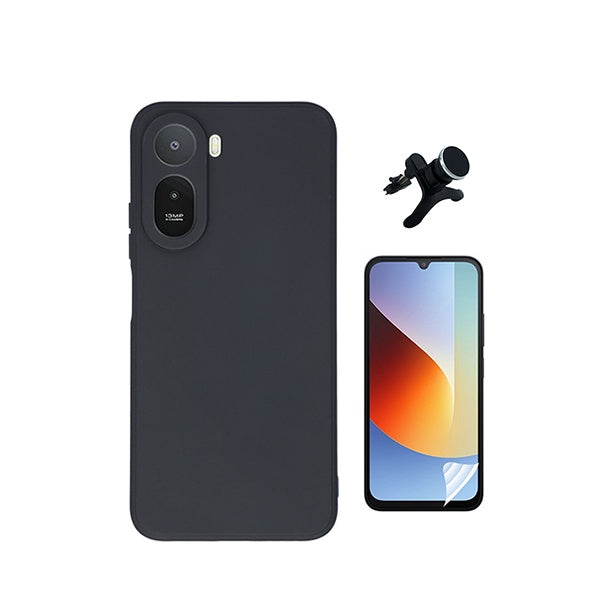 Kit Película Hydrogel Frente + Capa Silicone Líquido +  Suporte Reforçado PHONECARE Para Xiaomi Redmi A7 Pro - Preto