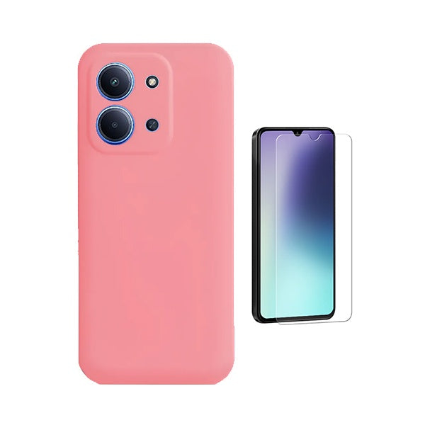 Kit Vidro Clearglass + Capa Silicone Líquido PHONECARE Para Xiaomi Poco C85 - Rosa