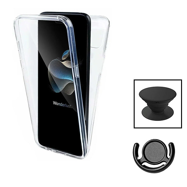 Kit Capa 3x1 360° Impact Protection + 1 GripHolder + 1 Suporte GripHolder Preto para Apple iPhone 15 Plus - Transparente/Preto