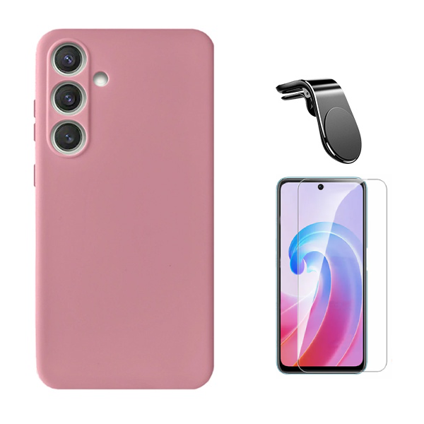 Kit Vidro Clearglass + Capa Silicone Líquido + Suporte L PHONECARE Para Samsung Galaxy A26 - Rosa