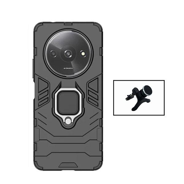 Kit Suporte Magnético de Carro Reforçado + Capa 3X1 Military Defender para Xiaomi Redmi A3 - Preto