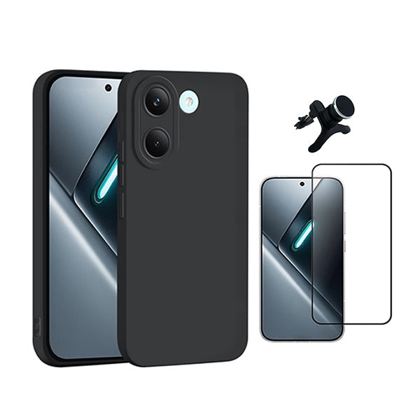 Kit Vidro Temperado + Capa Silicone Líquido + Suporte Magnético Reforçado PHONECARE Para Xiaomi Poco X8 Pro - Preto