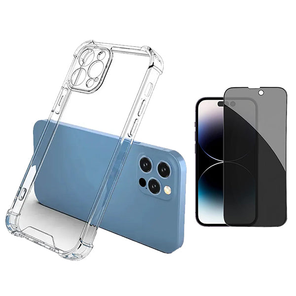 Kit Capa SuperProtect Anti-Shock + Película de Vidro Anti-Spy para Apple iPhone 15 Pro - Transparente