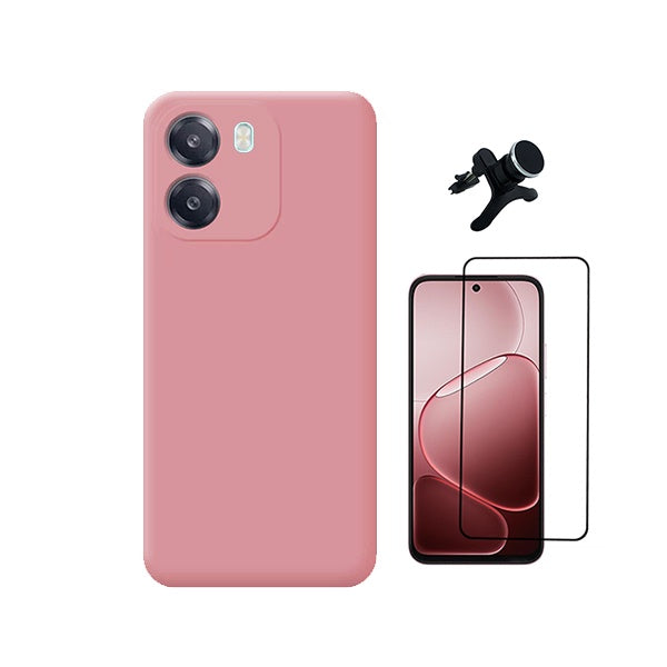 Kit Vidro Temperado + Capa Silicone Líquido + Suporte Magnético Reforçado PHONECARE Para Oppo A6 5G - Rosa