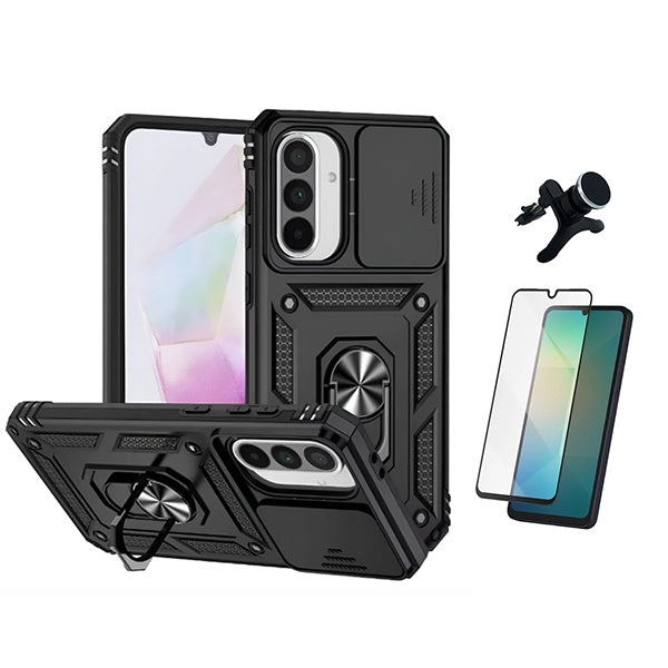 Kit Vidro + Capa Magnetic Slide Window + Suporte Reforçado PHONECARE Para Samsung Galaxy A17 4G - Preto