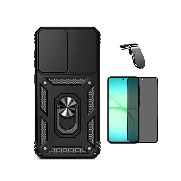Kit Película Anti-Spy + Capa Magnetic Slide Window + Suporte L PHONECARE Para Samsung Galaxy A37 5G - Preto