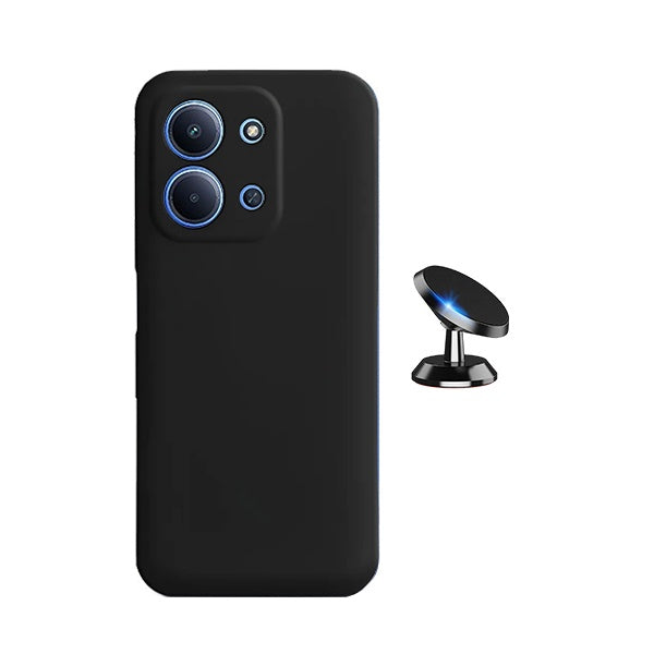 Kit Suporte Magnético + Capa Silicone Líquido PHONECARE Para Xiaomi Poco C85 - Preto