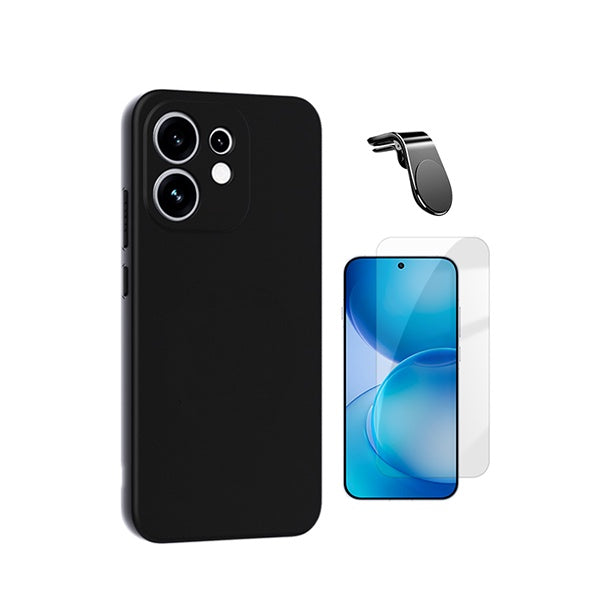 Kit Vidro Clearglass + Capa Silicone Líquido + Suporte L PHONECARE Para Oppo Reno16 - Preto