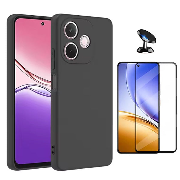 Kit Vidro Temperado + Capa Silicone Líquido + Suporte Magnético PHONECARE Para Oppo A5 Pro 5G - Preto