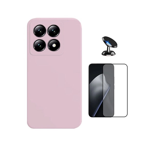 Kit Vidro Temperado + Capa Silicone Líquido + Suporte Magnético PHONECARE Para Xiaomi 15T 5G - Rosa