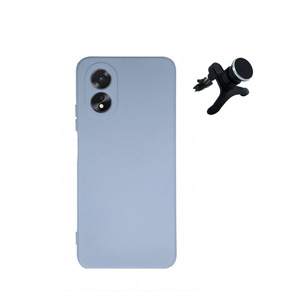 Kit Suporte Magnético Reforçado de Carro + Capa Silicone Líquido para Oppo A18 - Azul Claro