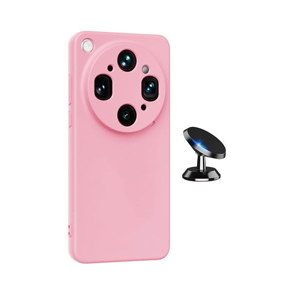 Kit Suporte Magnético + Capa Silicone Líquido PHONECARE Para Oppo Find X9 Ultra - Rosa
