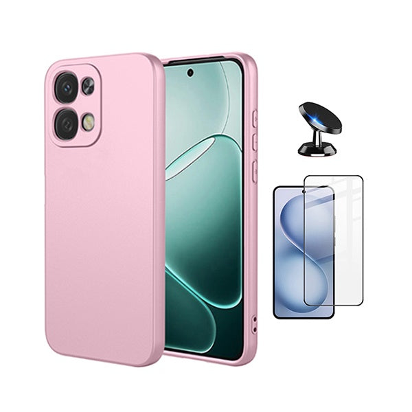 Kit Vidro Temperado + Capa Silicone Líquido + Suporte Magnético PHONECARE Para Oppo A6 Pro - Rosa