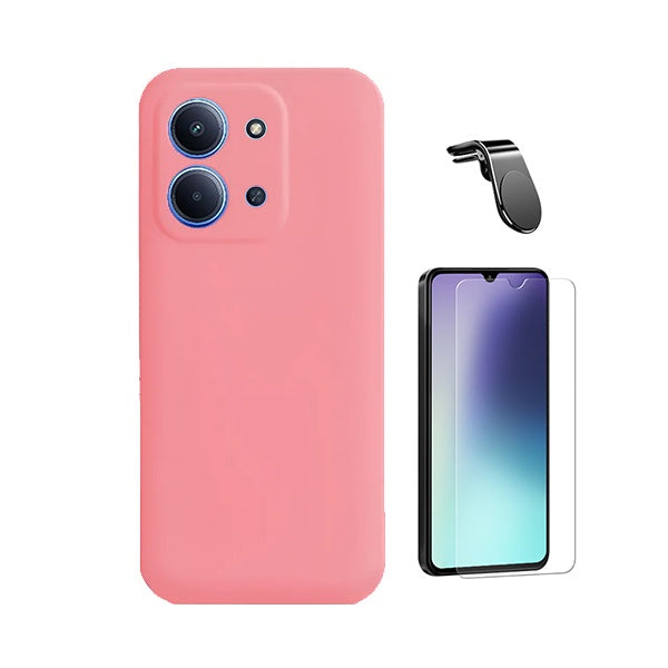 Kit Vidro Clearglass + Capa Silicone Líquido + Suporte L PHONECARE Para Xiaomi Poco C85 - Rosa