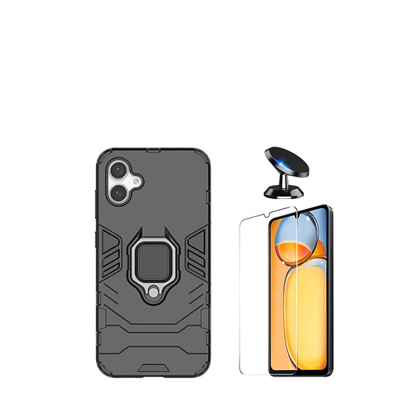 Kit Vidro Clearglass + Capa 3X1 Military Defender + Suporte Magnético de Carro para Samsung Galaxy A05 - Preto