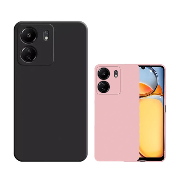 Kit 2x Capa Silicone Líquido Para Xiaomi Redmi 13C - Preto / Rosa