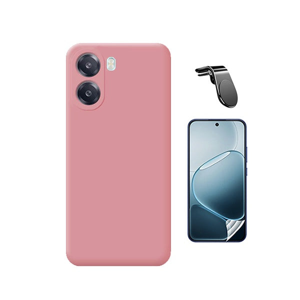Kit Película Hydrogel Frente + Capa Silicone Líquido + Suporte L PHONECARE Para Oppo A6x - Rosa