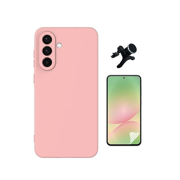 Kit Película Hydrogel Frente + Capa Silicone Líquido +  Suporte Reforçado PHONECARE Para Samsung Galaxy A37 5G - Rosa