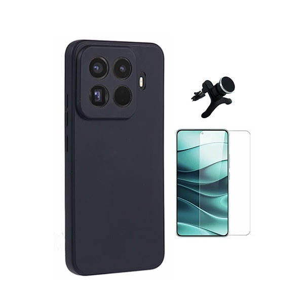 Kit Vidro Clearglass + Capa Silicone Líquido + Suporte Reforçado PHONECARE Para Xiaomi 15T Pro 5G - Preto