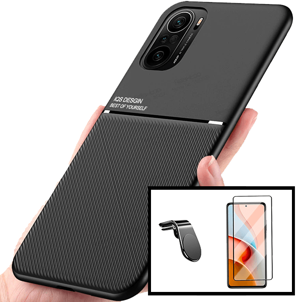 Kit Capa Magnetic Lux + 5D Full Cover + Suporte Magnético L Safe Driving para Xiaomi Redmi K40 Pro+ Plus