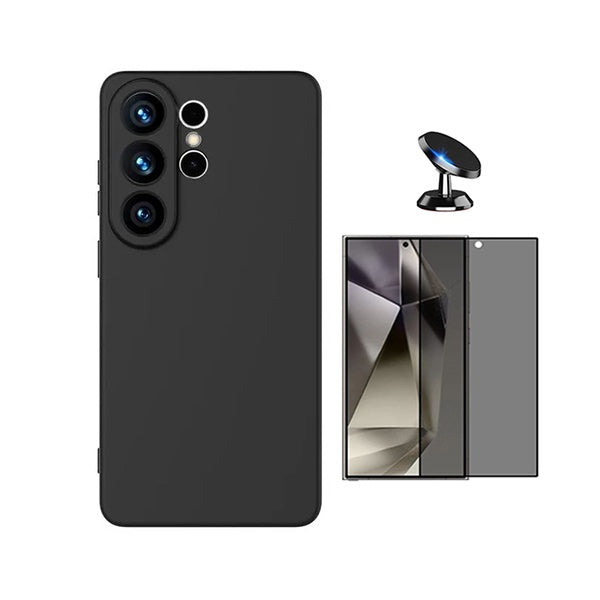Kit Vidro Anti-Spy + Capa Silicone Líquido + Suporte Magnético PHONECARE Para Samsung Galaxy S26 Ultra - Preto