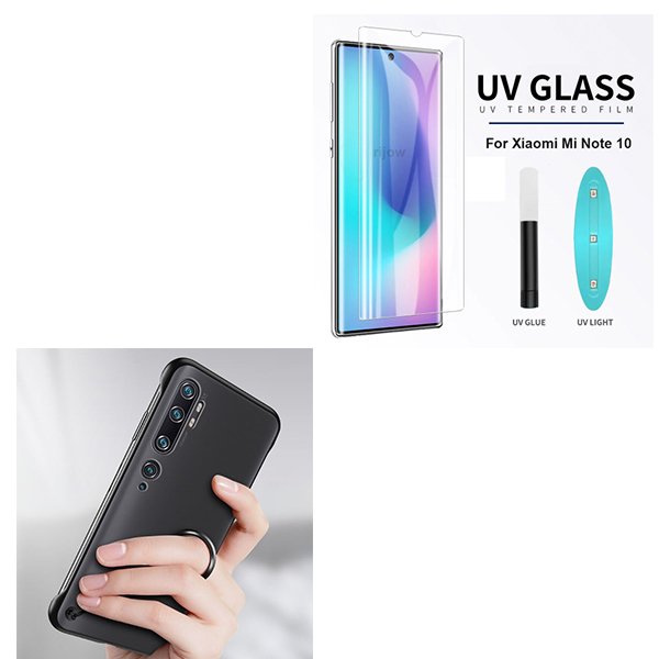 Kit Película de Vidro Nano Curved UV + Capa Invisible Bumper + Suporte Magnético de Carro para Xiaomi Mi Note 10 Pro - Preto