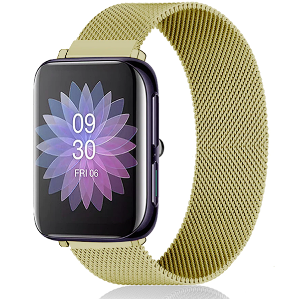 Bracelete Milanese Loop Fecho Magnético para Oppo Watch 2 42mm Wi-Fi - Ouro